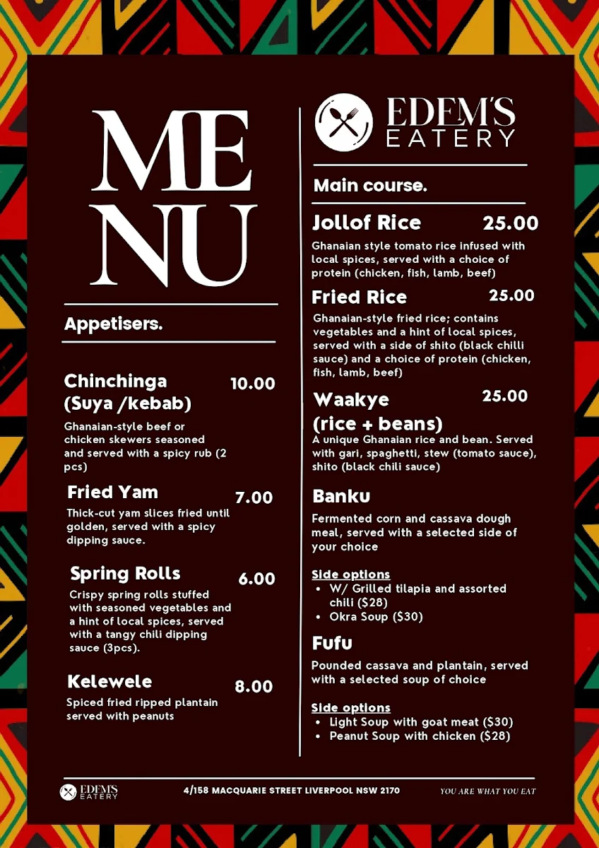 Menu, Edem's Eatery