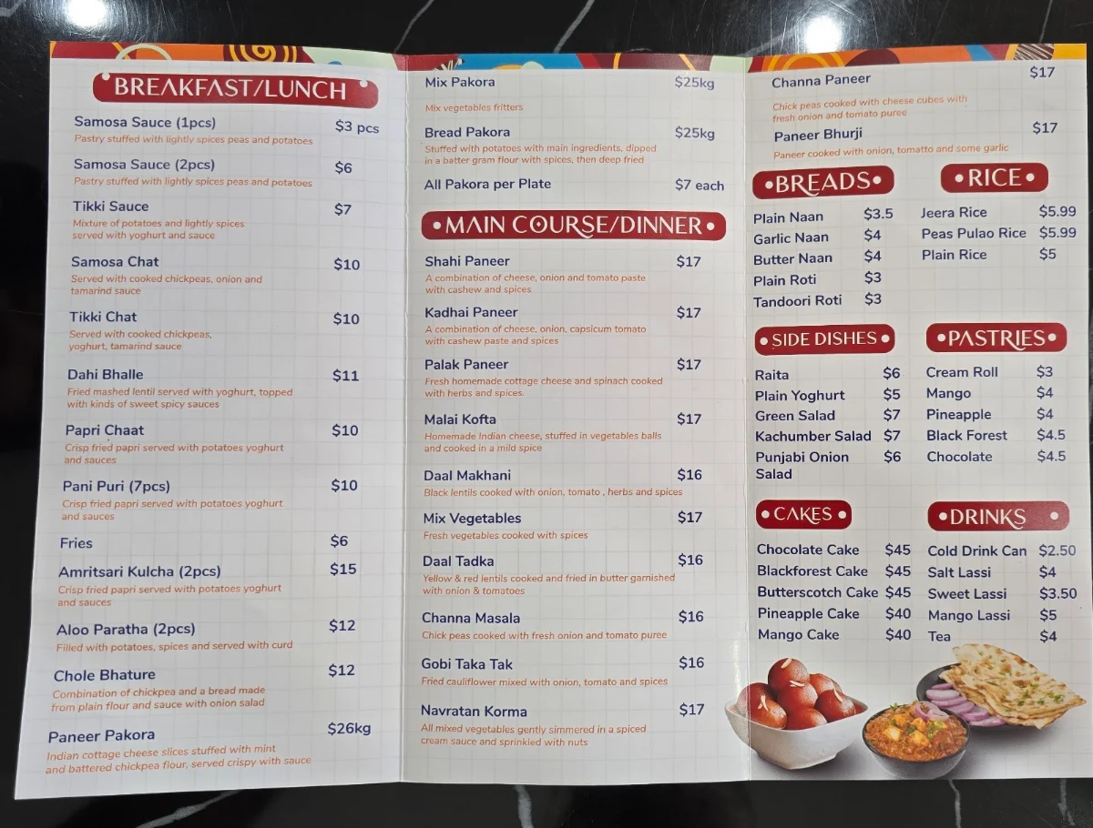 Menu, Khalsa Sweets And Snacks