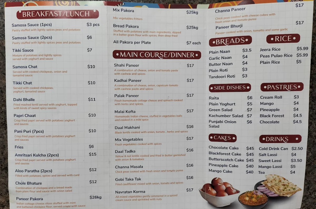 Menu, Khalsa Sweets And Snacks