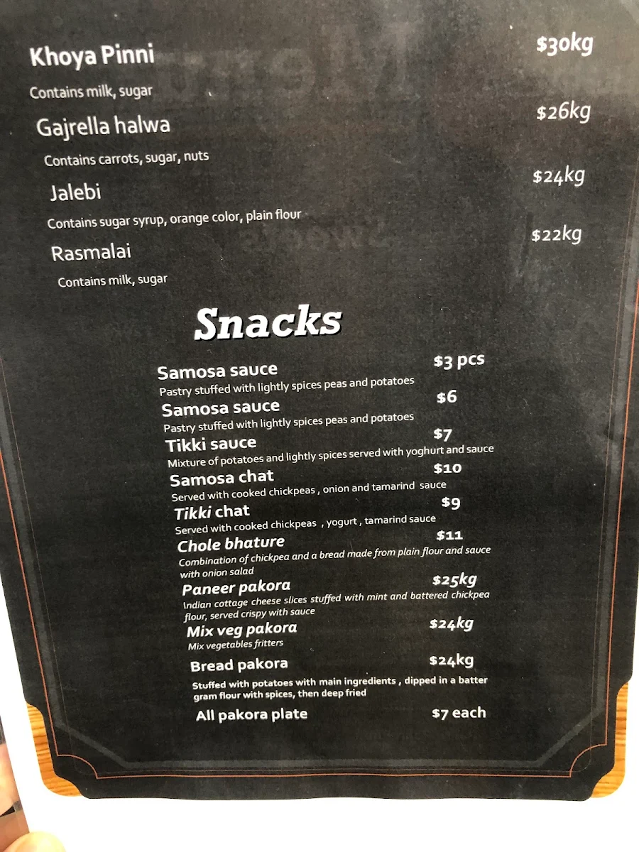 Menu, Khalsa Sweets And Snacks