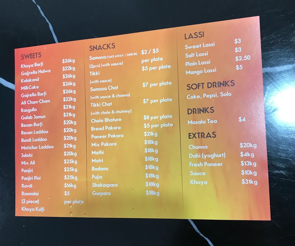 Menu, Khalsa Sweets And Snacks