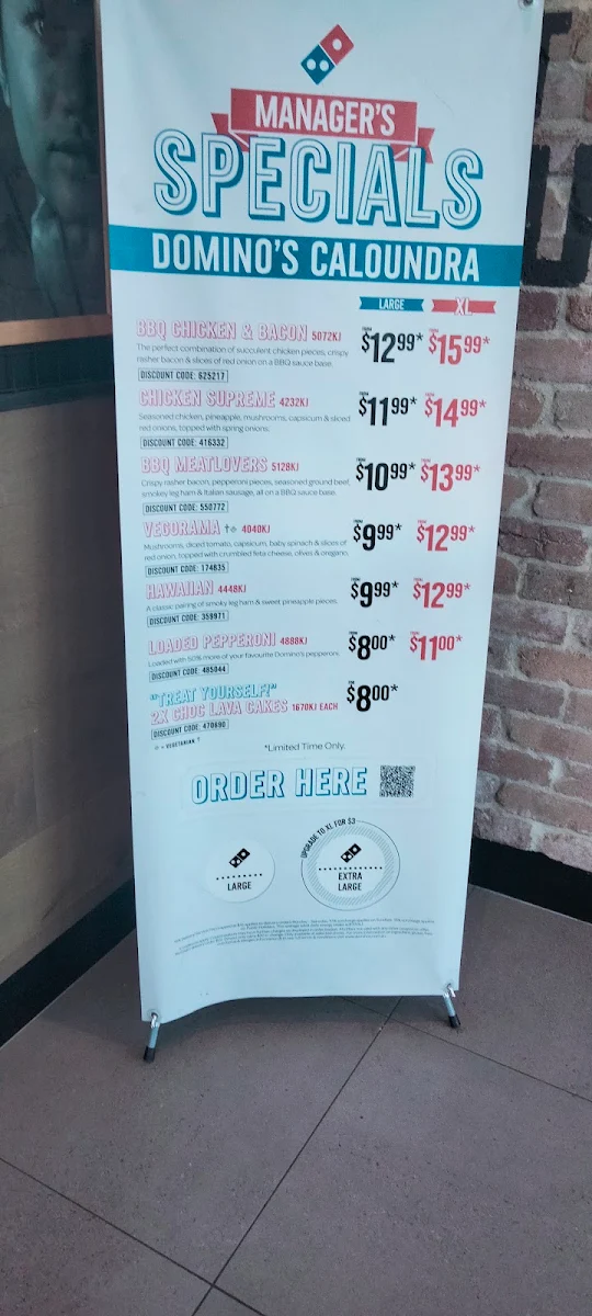 Menu, Domino's Pizza Caloundra