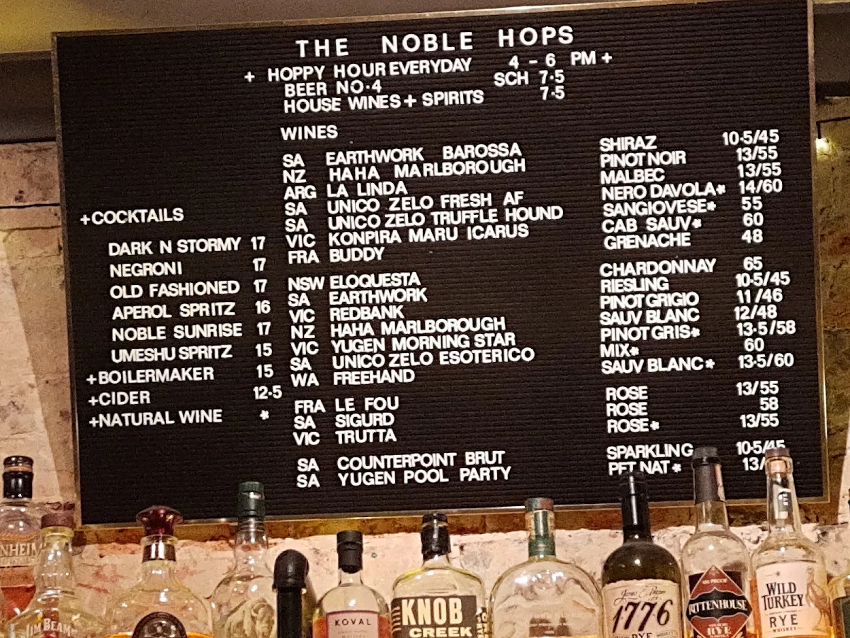 Menu, The Noble Hops