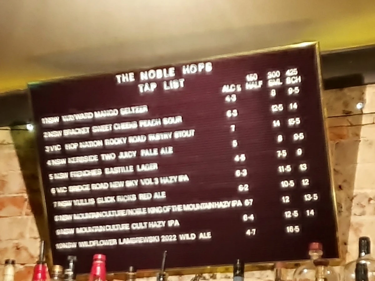 Menu, The Noble Hops
