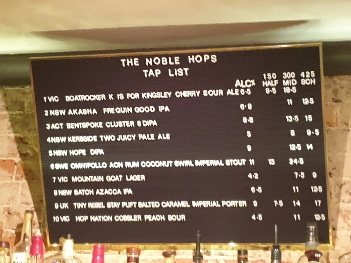 Menu, The Noble Hops