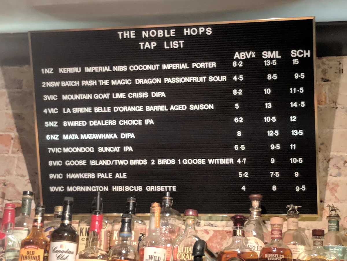 Menu, The Noble Hops