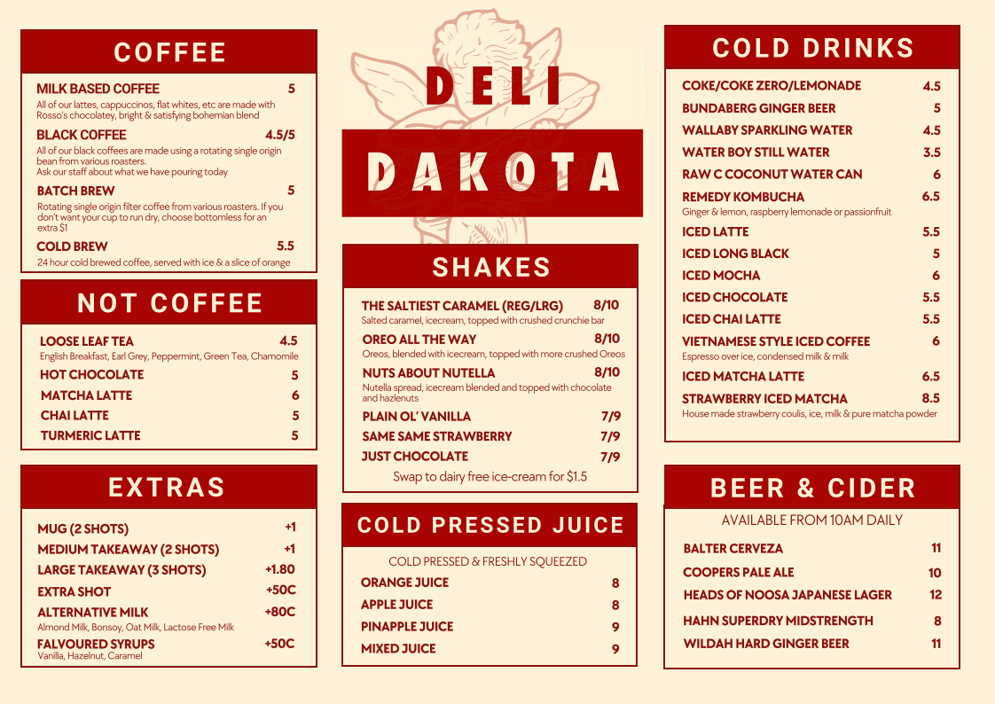 Menu, Deli Dakota Specialty Coffee & Sandwiches