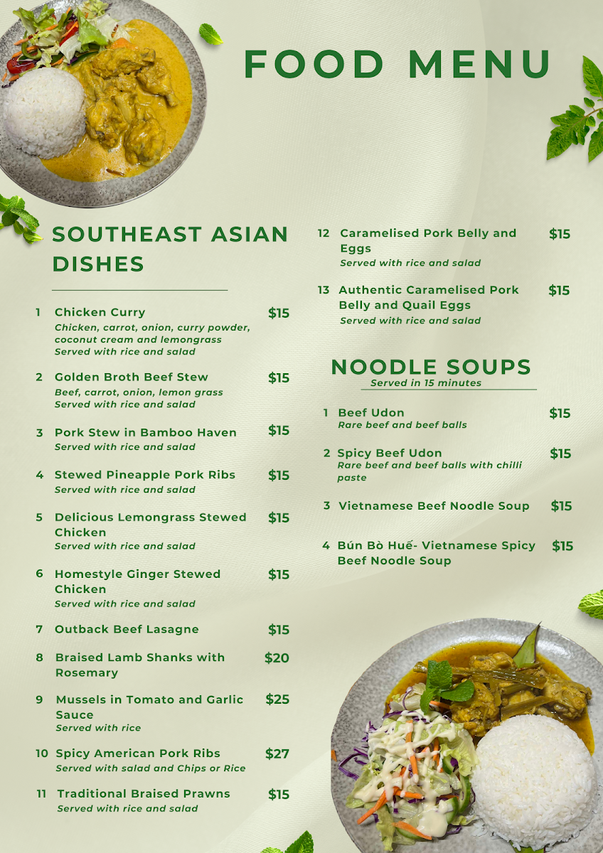 Menu, ZenTea Lounge