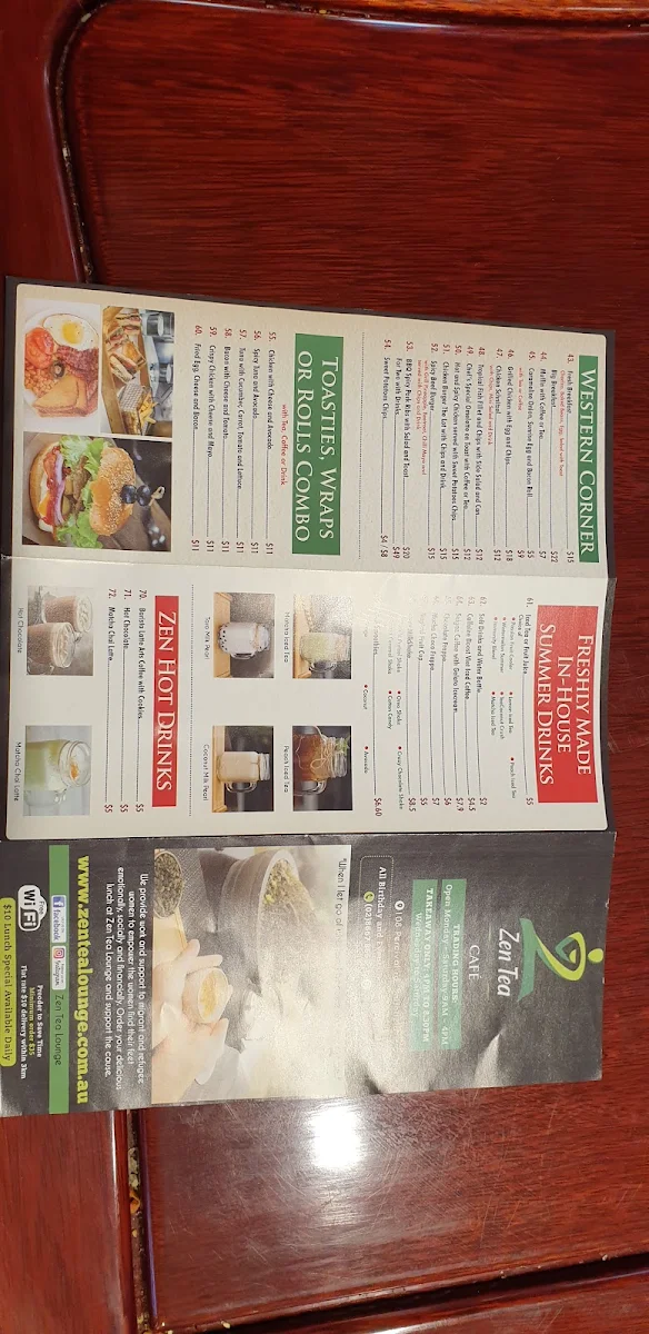 Menu, ZenTea Lounge