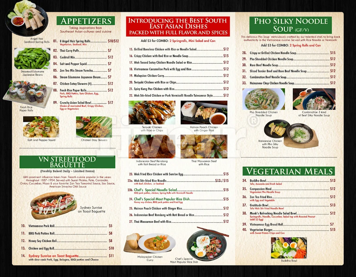 Menu, ZenTea Lounge