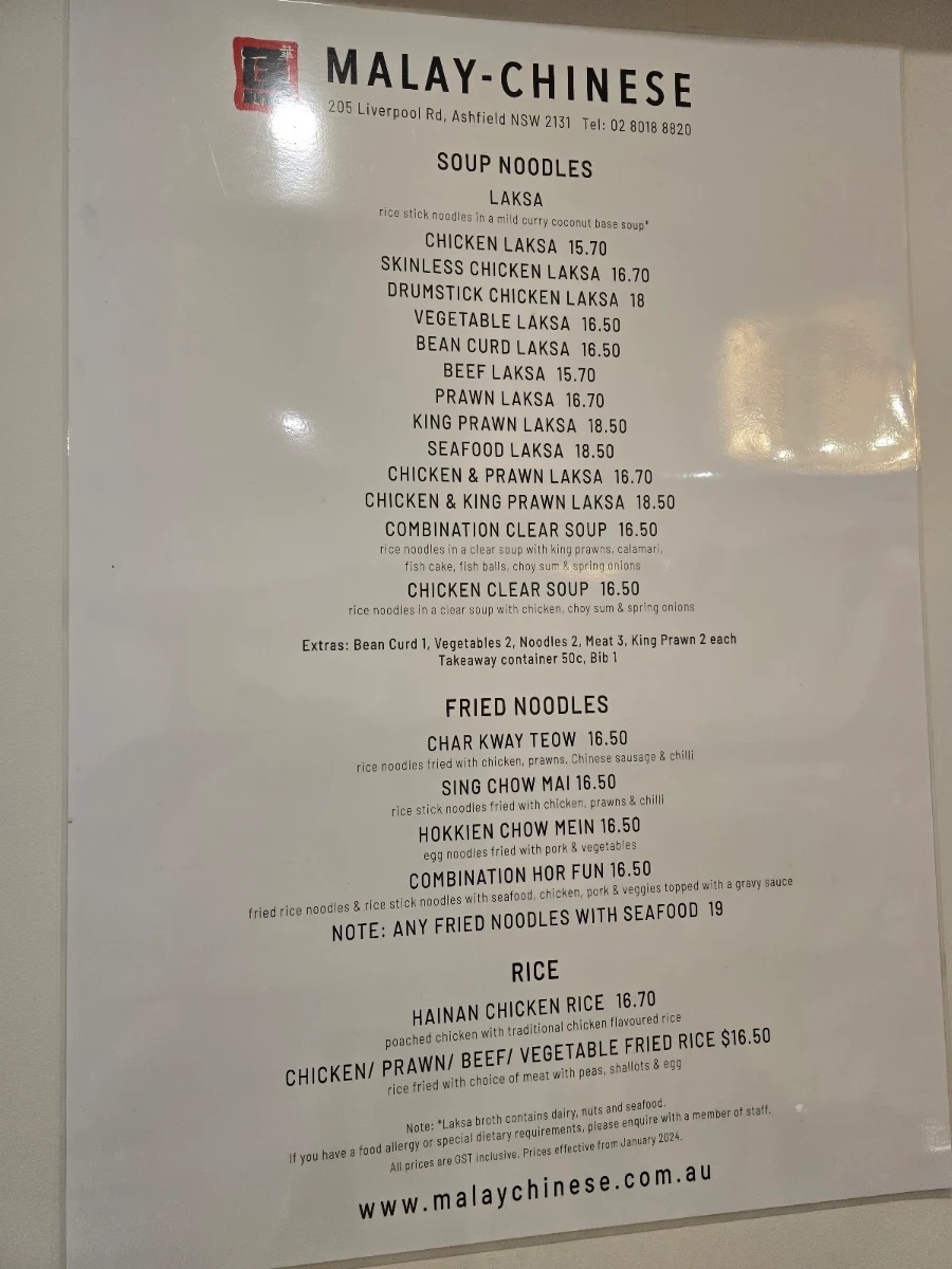 Menu, Malay-Chinese