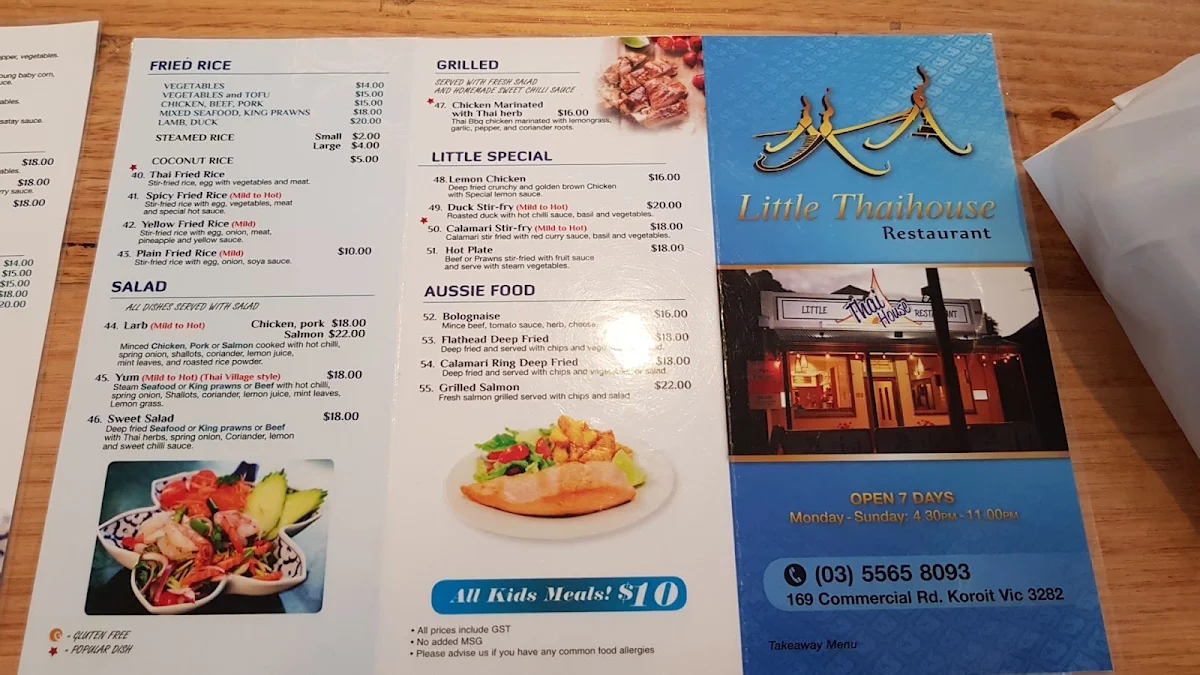 Menu, Little Thai House