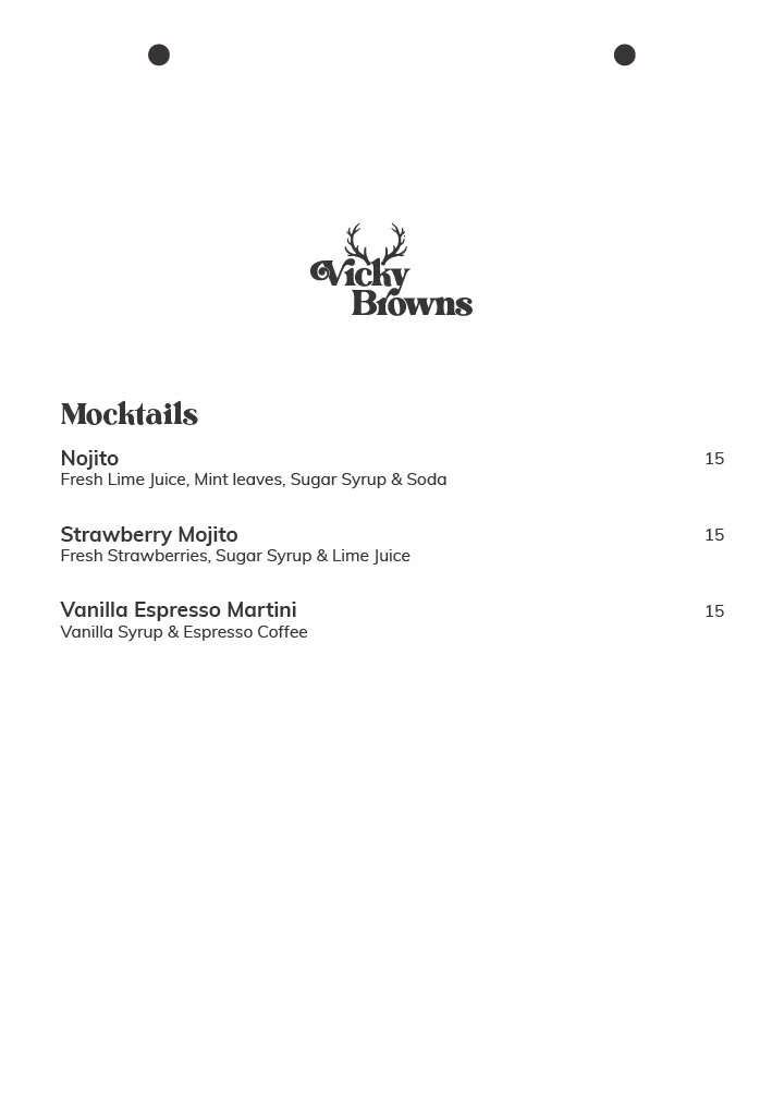 Menu, Vicky Browns Bar