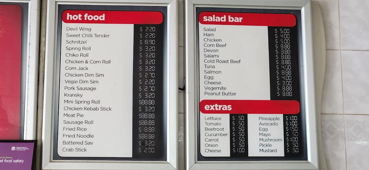 Menu, Hoxton Park Take Away