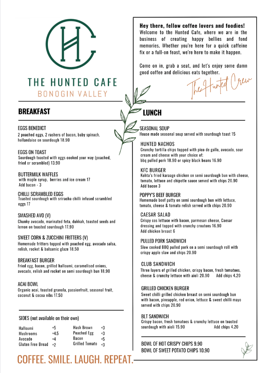 Menu, The Hunted Cafe