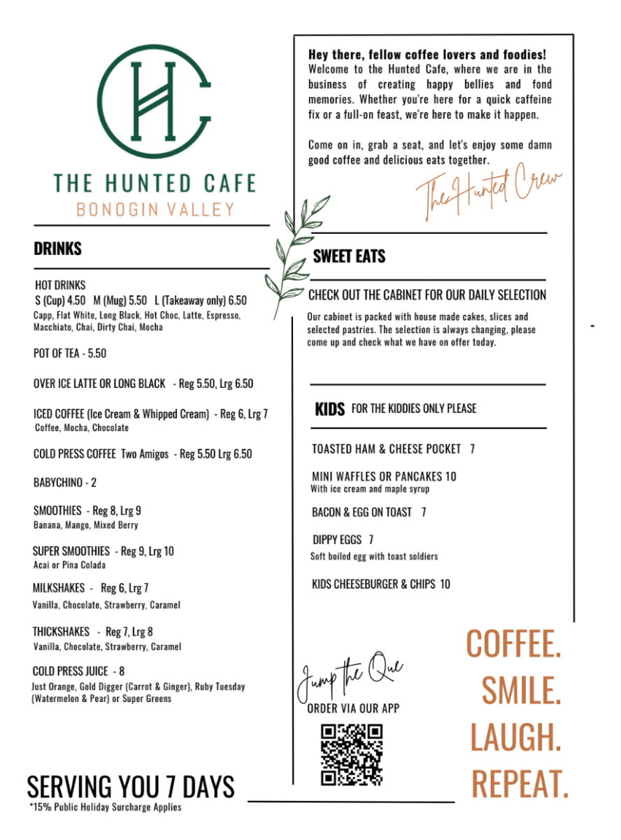 Menu, The Hunted Cafe