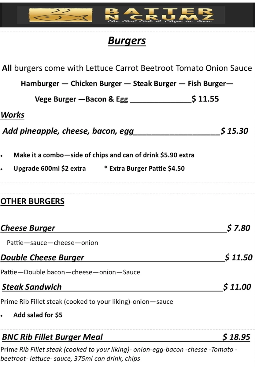 Menu, Batter n Crumz
