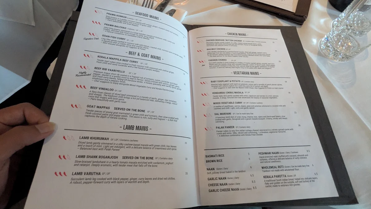 Menu, Malabar South Indian Restaurant