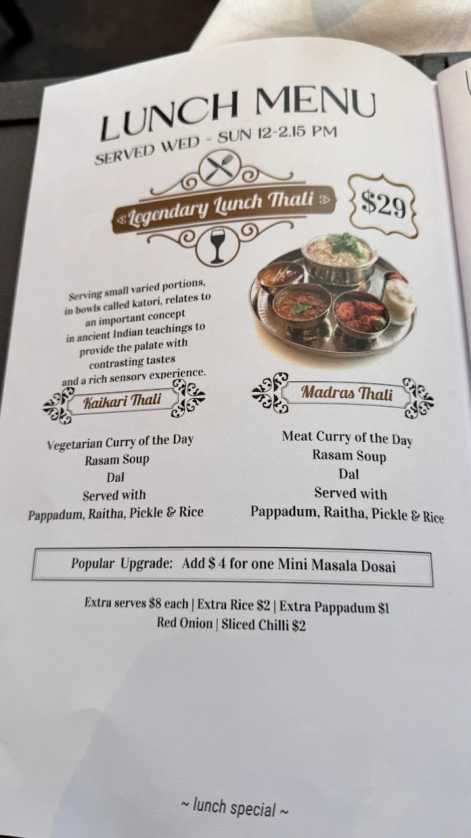 Menu, Malabar South Indian Restaurant