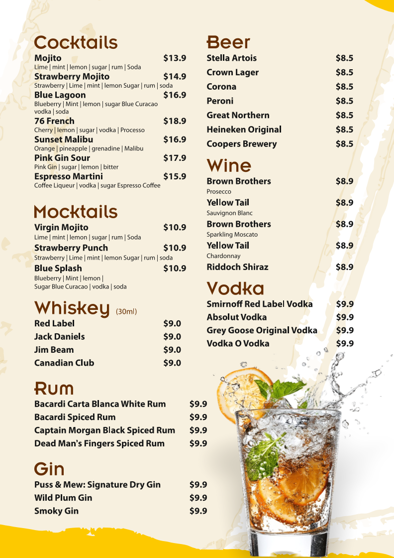 Menu, Ribs N Rums - Restaurant in Jindalee