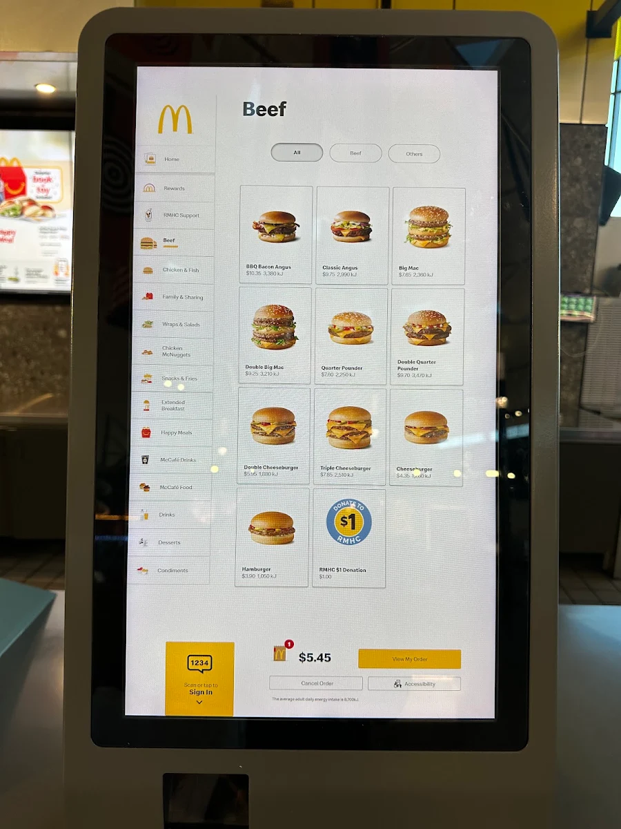 Menu, McDonald's International Airside II