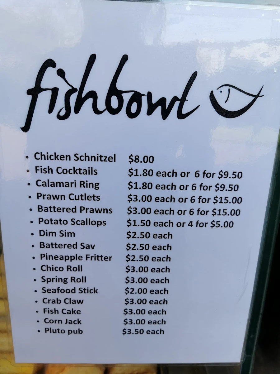 Menu, Fishbowl Newington