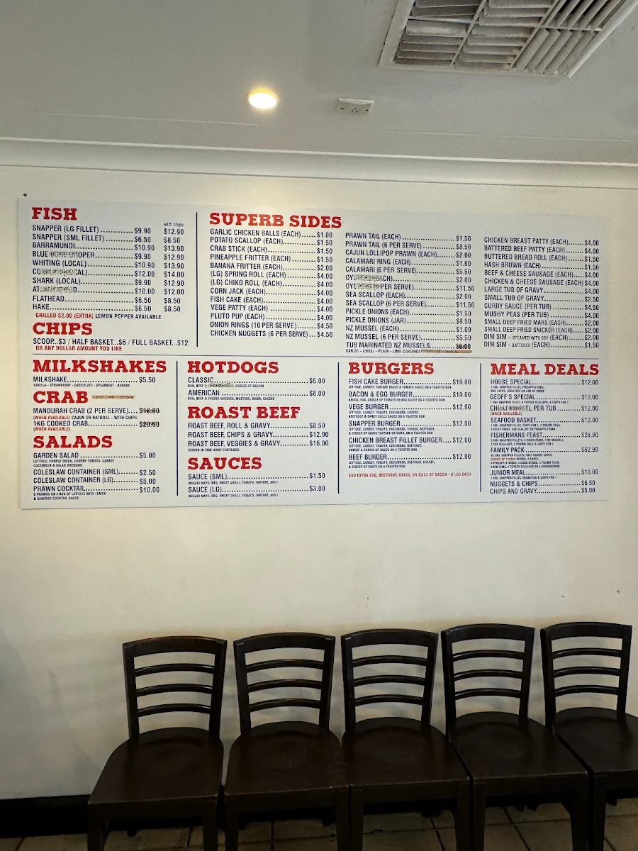 Menu, Mandurah Foreshore Fish & Chips