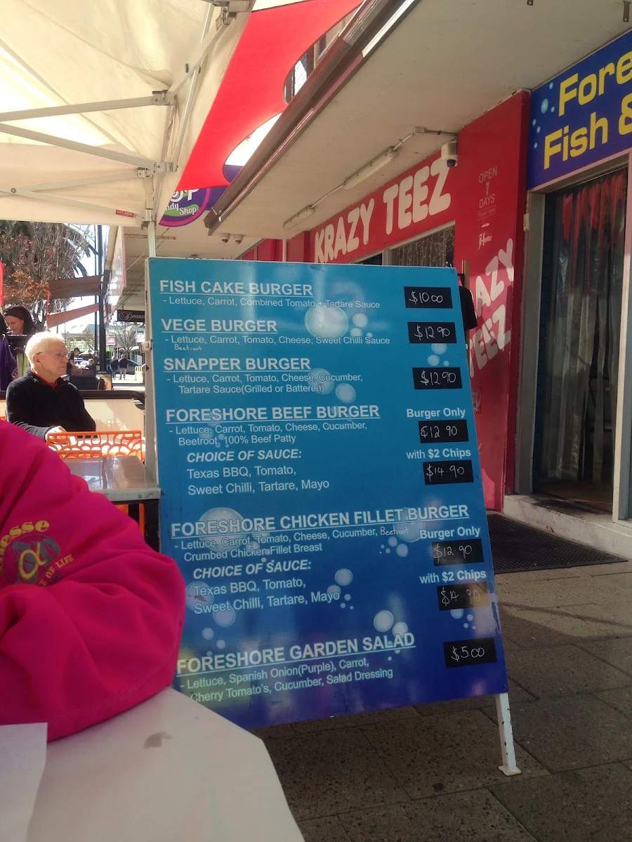 Menu, Mandurah Foreshore Fish & Chips