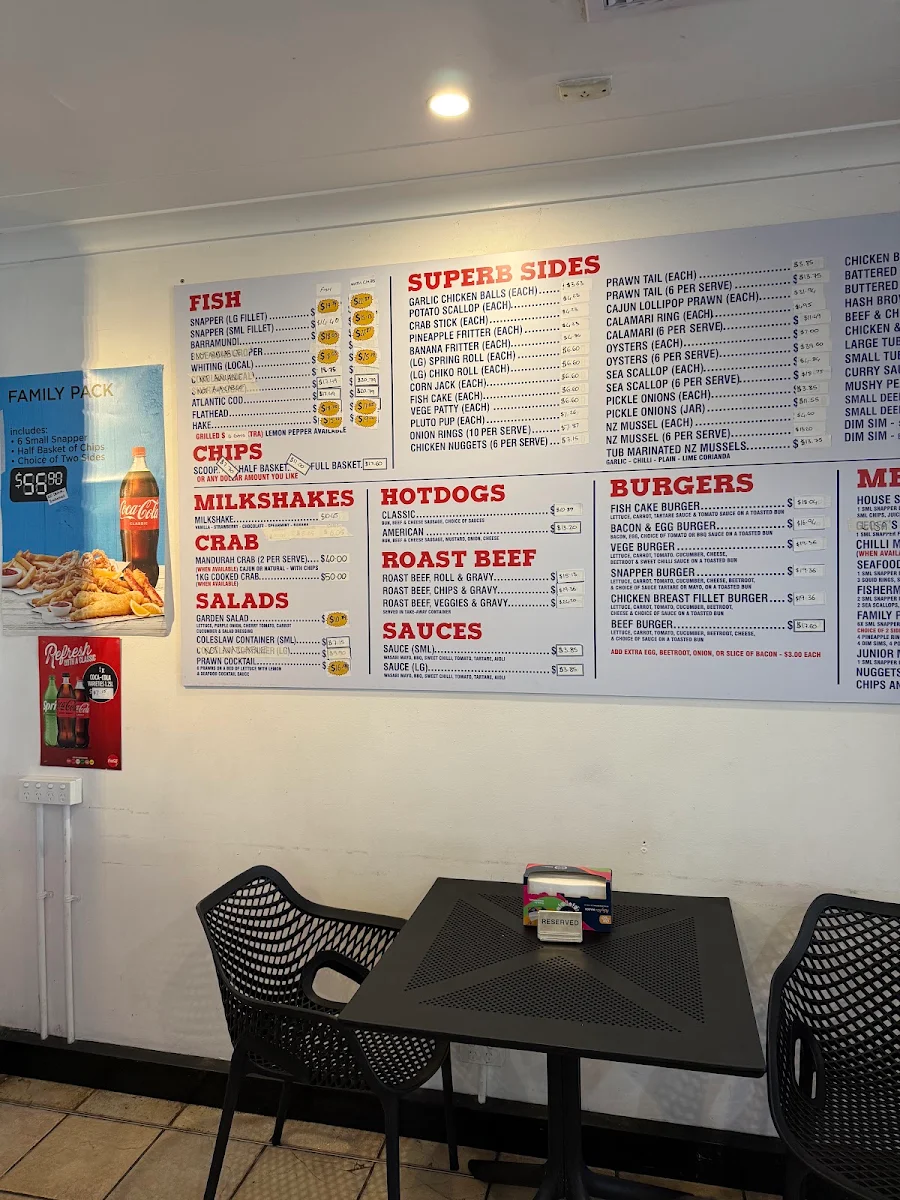 Menu, Mandurah Foreshore Fish & Chips