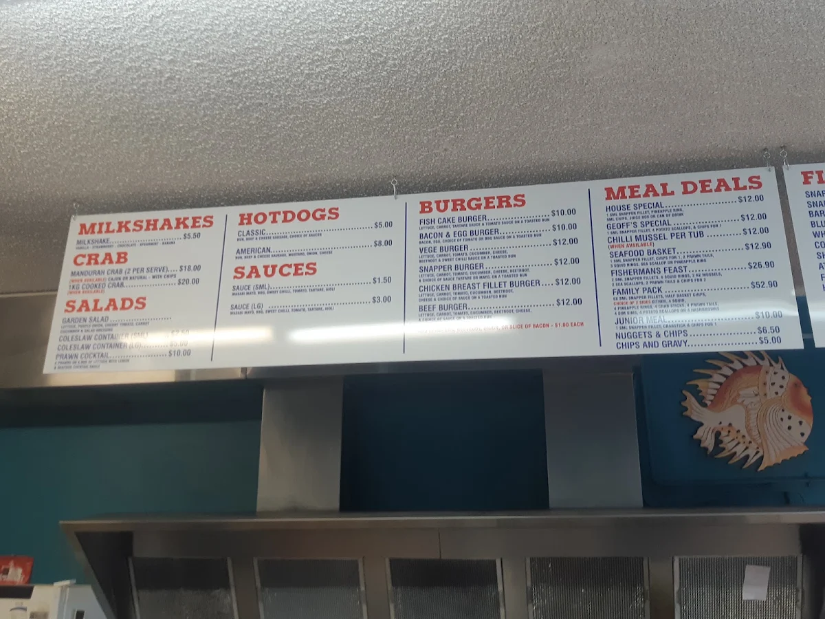 Menu, Mandurah Foreshore Fish & Chips