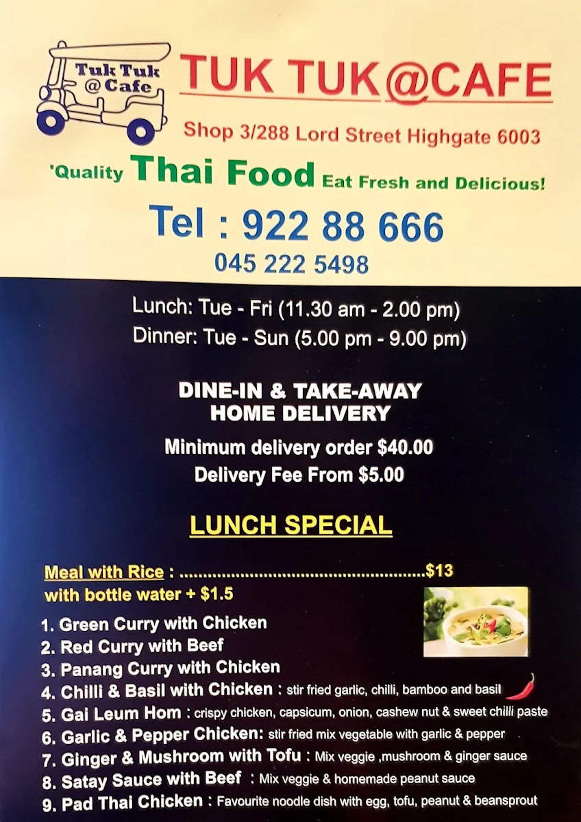 Menu, Tuk Tuk @ Cafe