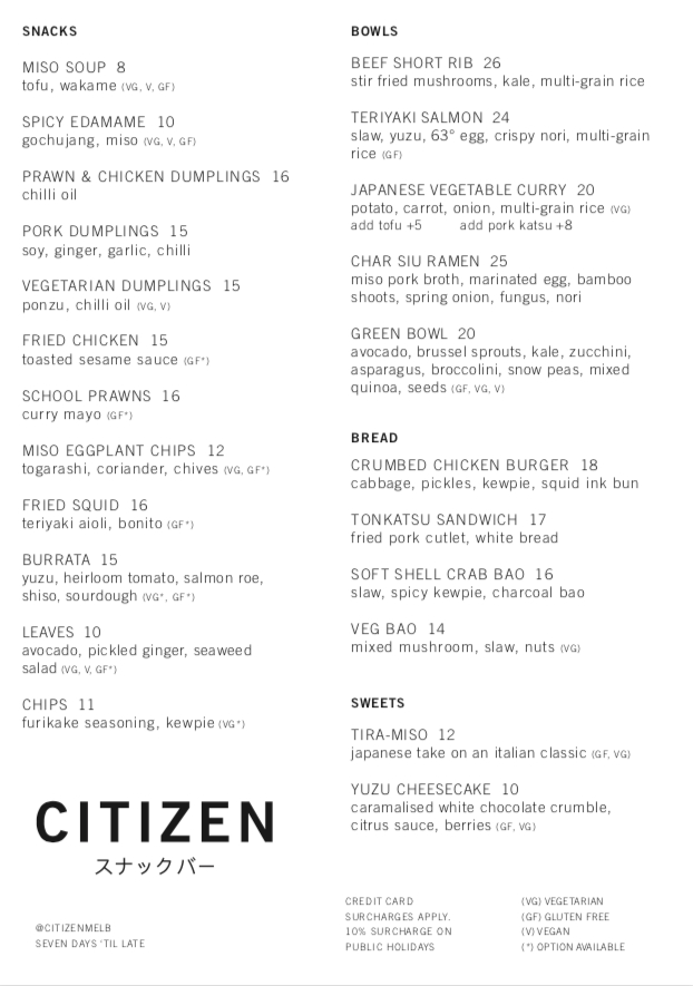 Menu, Citizen Function Space