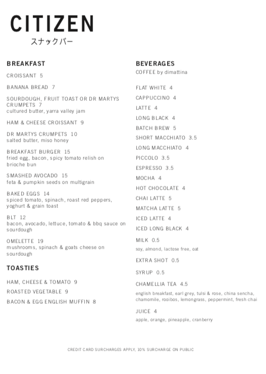 Menu, Citizen Function Space