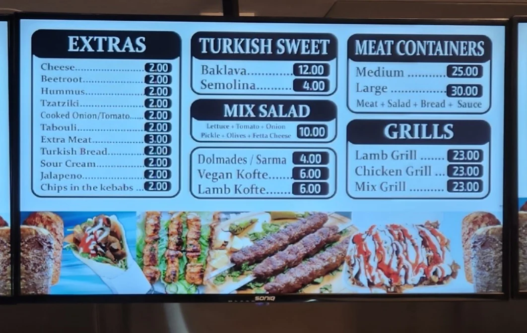 Menu, Ali’s Jumbo Kebabs
