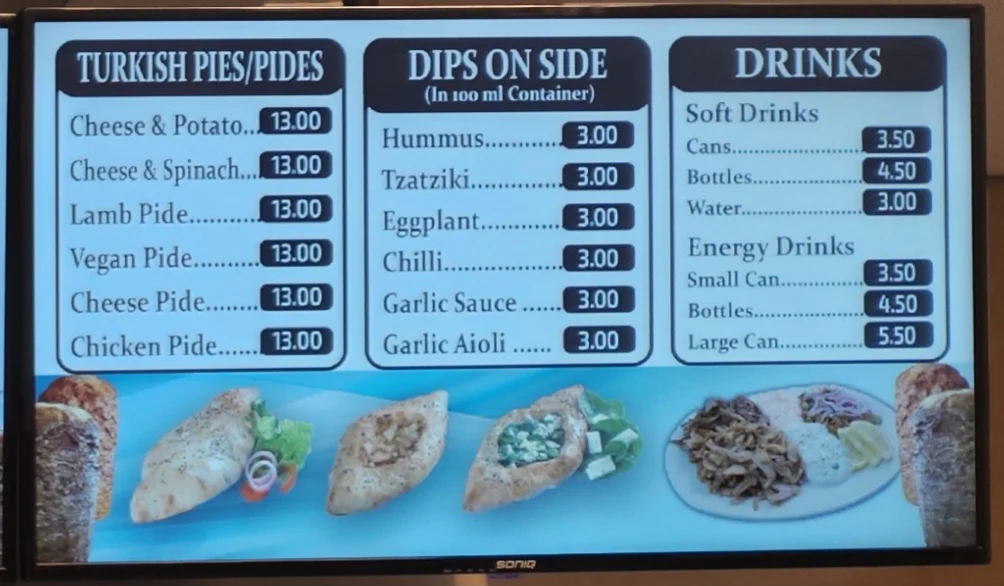 Menu, Ali’s Jumbo Kebabs