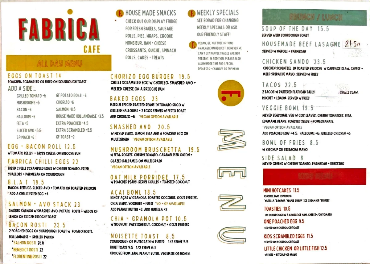 Menu, FABRICA