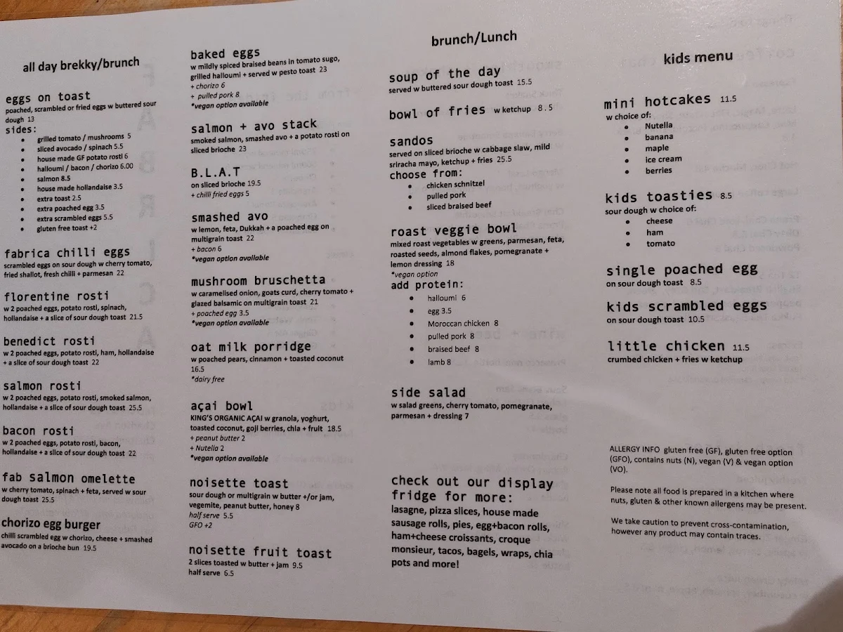 Menu, FABRICA
