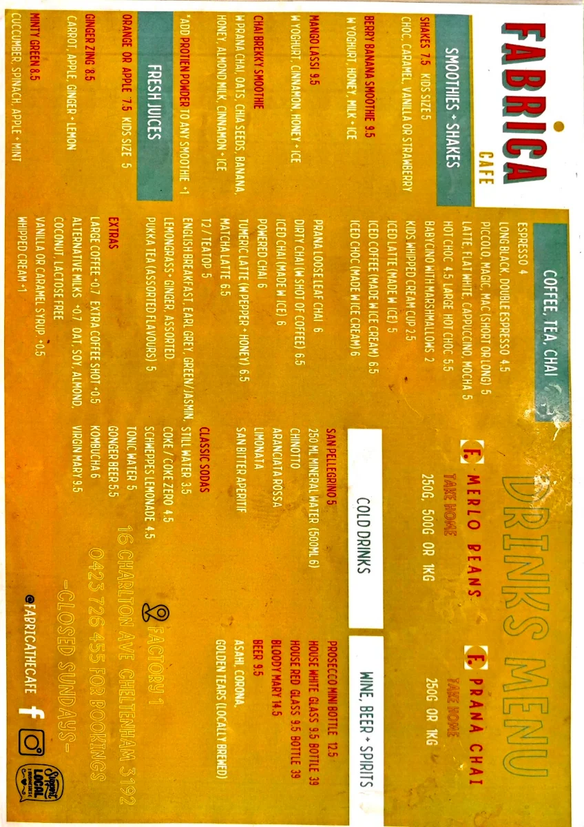 Menu, FABRICA