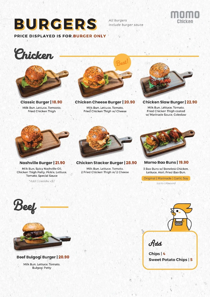 Menu, Momo Chicken