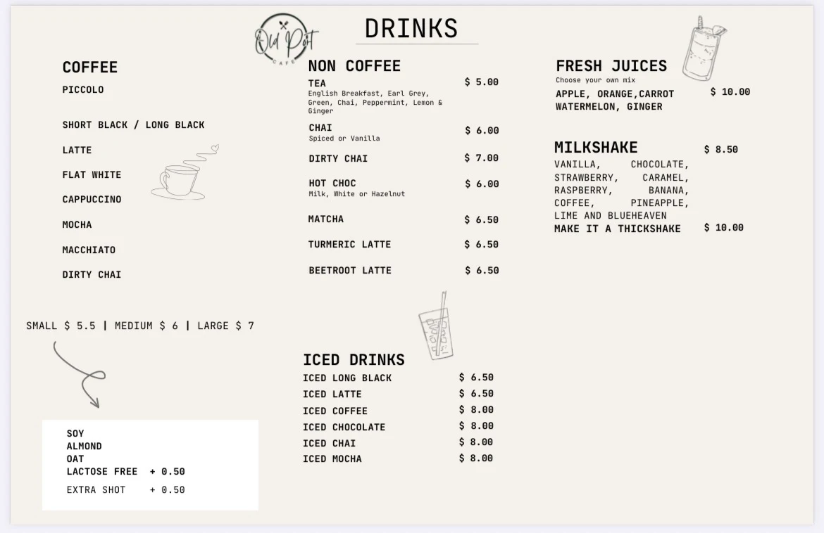 Menu, Old Port Cafe