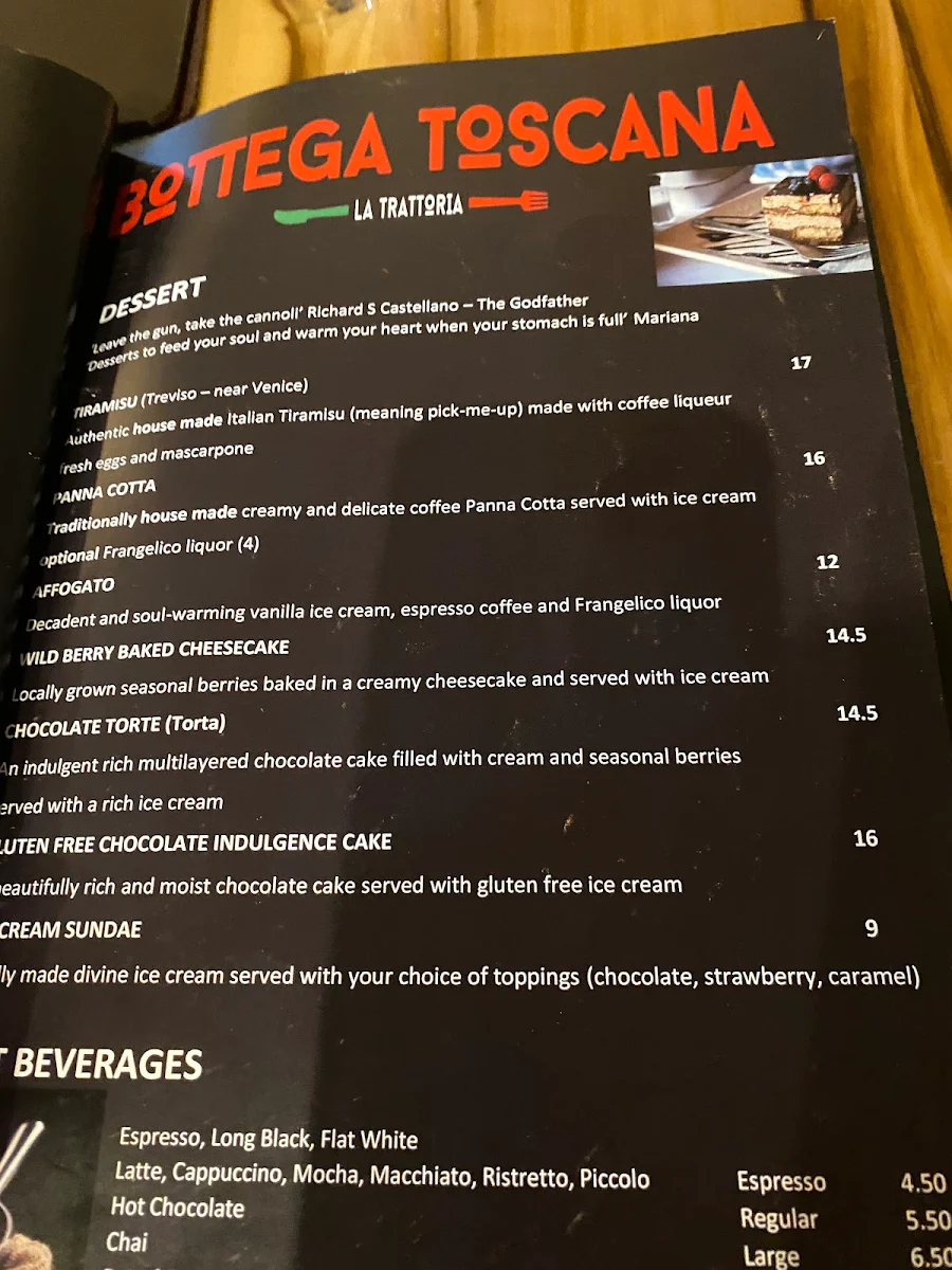 Menu, Bottega Toscana