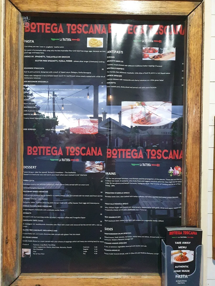 Menu, Bottega Toscana