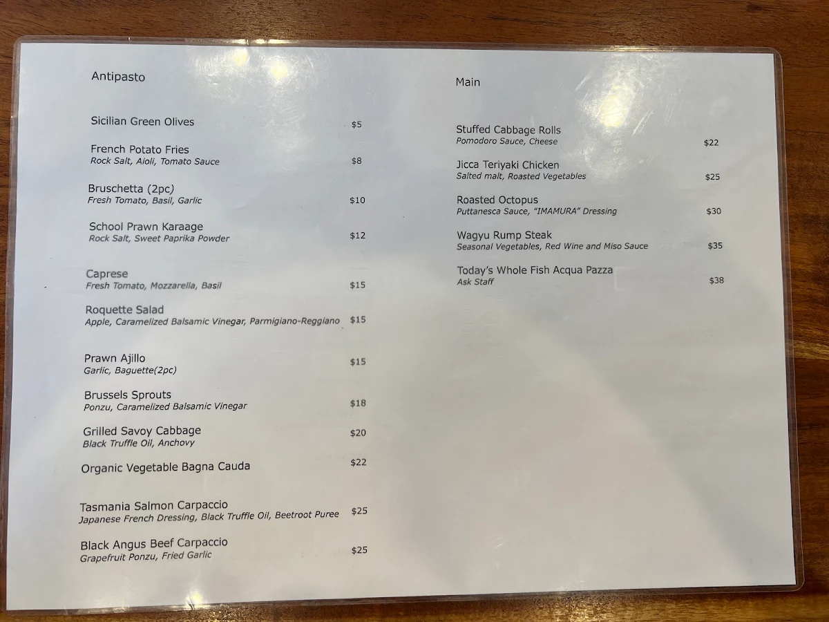 Menu, Jicca Dining