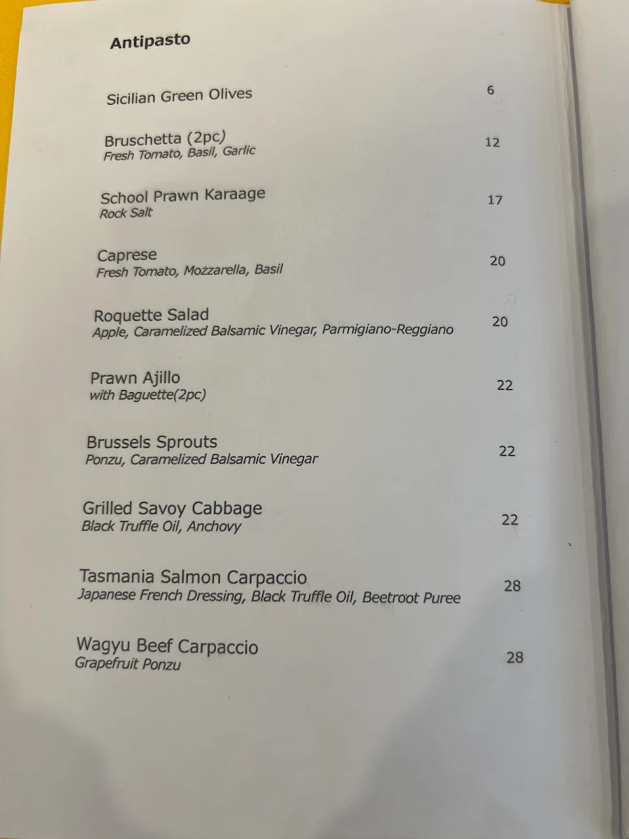 Menu, Jicca Dining