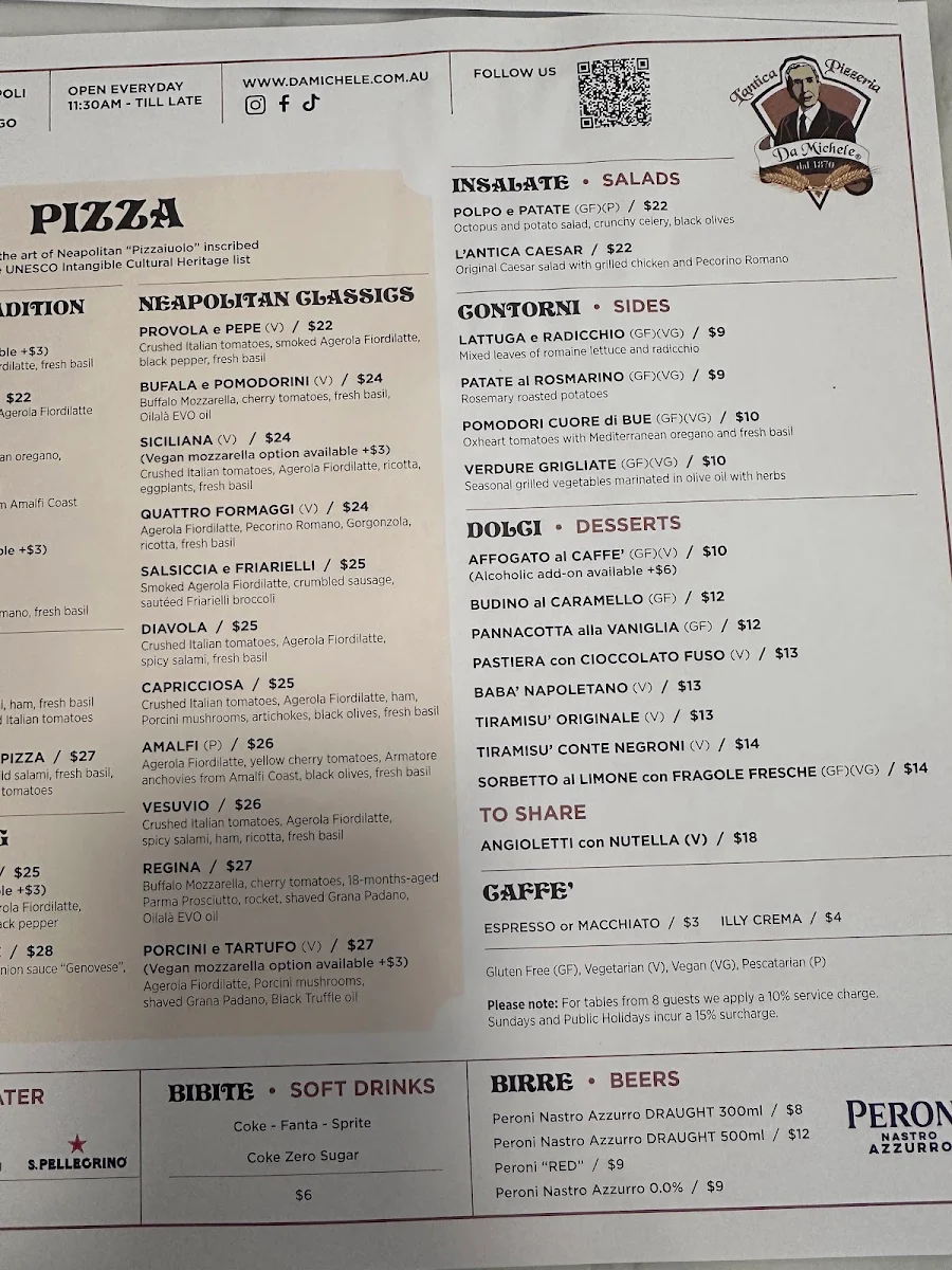 Menu, Da Michele Sydney
