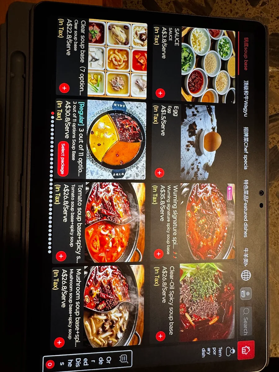 Menu, Wu Ming Hot Pot