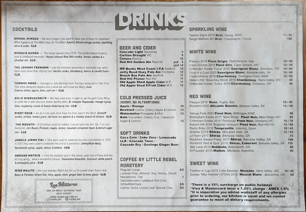 Menu, The Milbri
