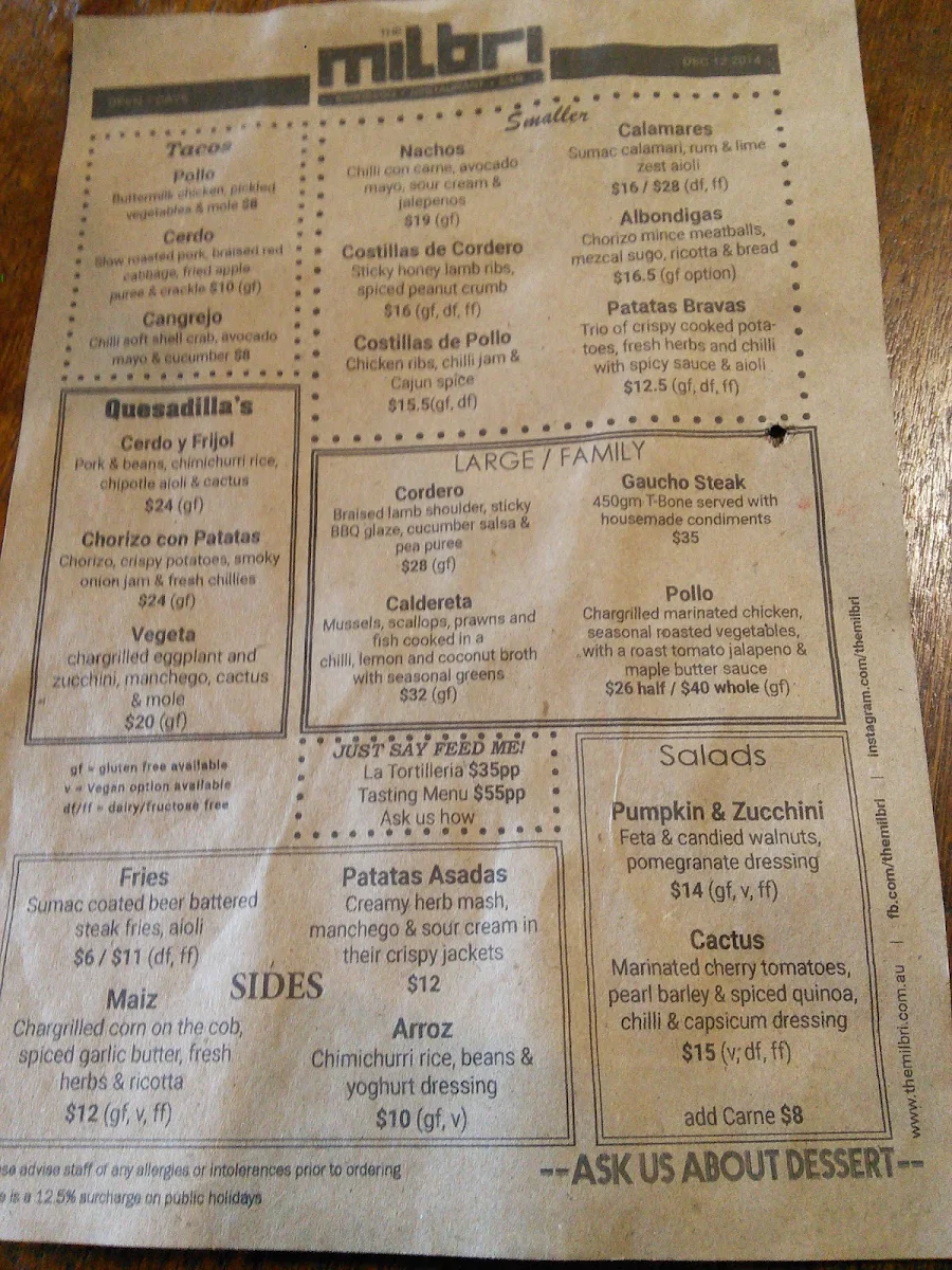 Menu, The Milbri