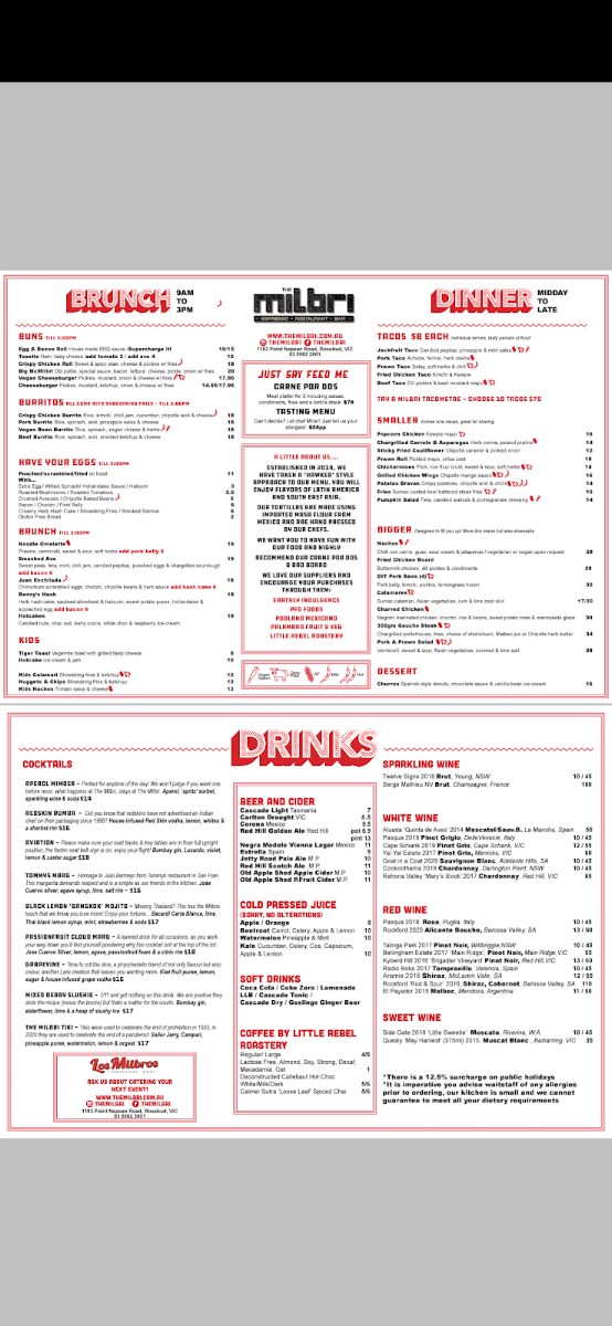 Menu, The Milbri