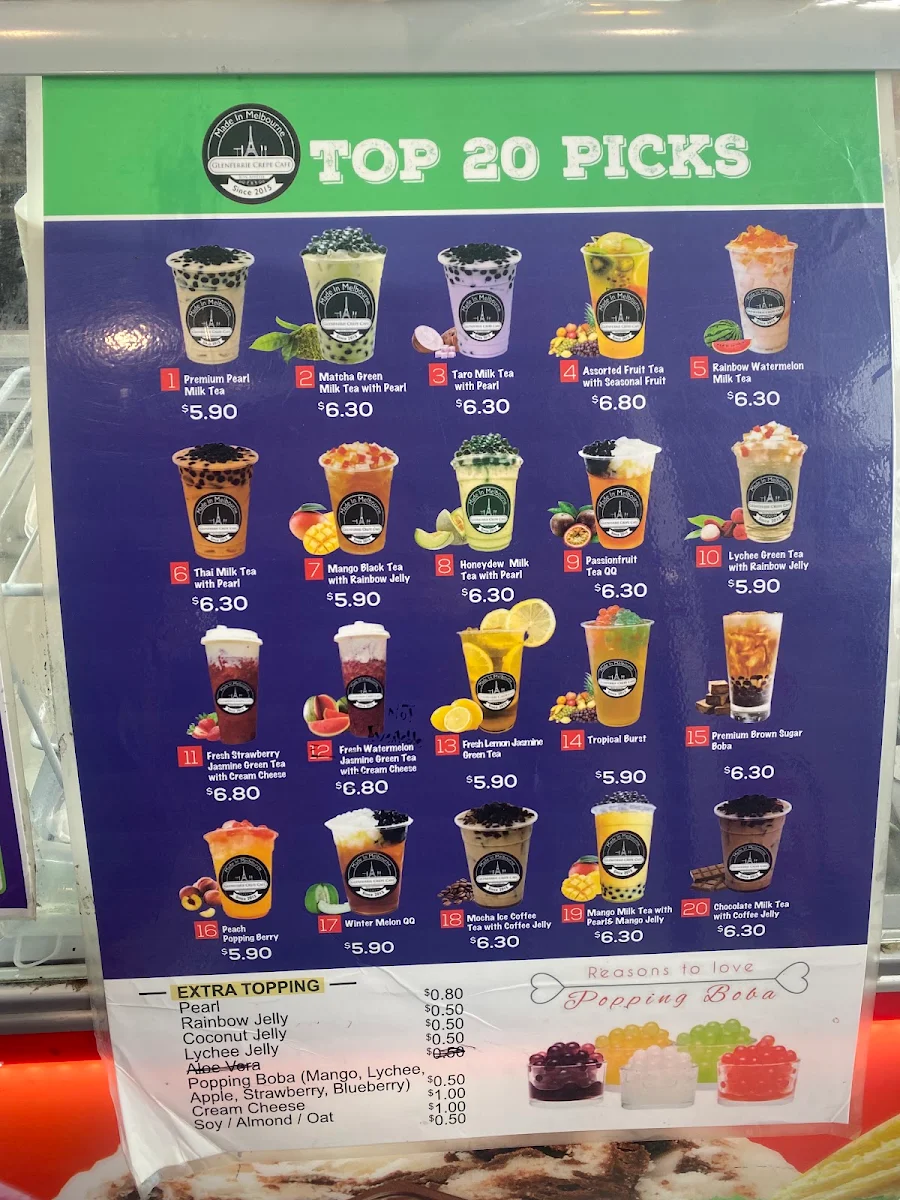 Menu, Glenferrie Crêpe Cafe